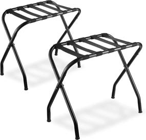 img 4 attached to Black Steel Folding Luggage Rack 2-Pack - Collapsible Metal Suitcase Stand With Durable Black Nylon Straps For Bedroom, Guest Room Or Hotel.