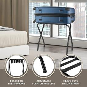 img 2 attached to Black Steel Folding Luggage Rack 2-Pack - Collapsible Metal Suitcase Stand With Durable Black Nylon Straps For Bedroom, Guest Room Or Hotel.