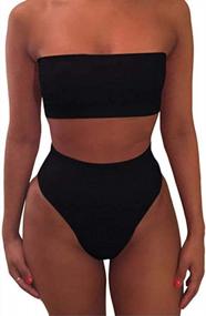 img 4 attached to Stylish Cutiefox Bandeau Bikini With Removable Straps And High-Waist Bottoms - Two-Piece Swimsuit For Women