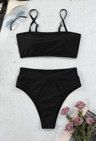 img 2 attached to Stylish Cutiefox Bandeau Bikini With Removable Straps And High-Waist Bottoms - Two-Piece Swimsuit For Women
