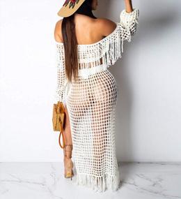 img 3 attached to Stylish ECHOINE Women'S Two Piece Skirt Set - Perfect Cover Up For Bikini Beach Dresses With Tassel, Hollow Out & High Split!