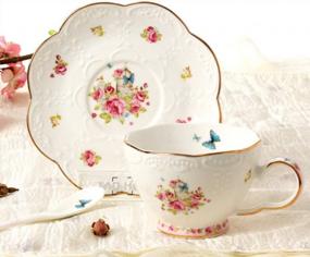 img 3 attached to Jusalpha® 7 Oz Porcelain Tea Sets Flower Series Tea Cup And Saucer Set-Coffee Cup Set With Saucer And Spoon FD-TCS11 (Set Of 6)