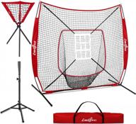 premium 7' x 7' baseball and softball practice net for enhanced hitting, pitching, batting, and catching, including batting tee, caddy, and strike zone indicator logo