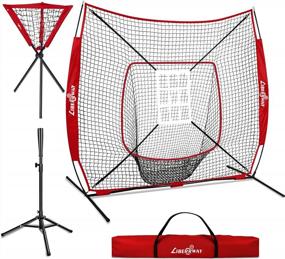 img 4 attached to Premium 7' X 7' Baseball And Softball Practice Net For Enhanced Hitting, Pitching, Batting, And Catching, Including Batting Tee, Caddy, And Strike Zone Indicator