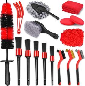 img 4 attached to 🧽 Lezcufer 16Pcs Car Wheel Tire Detailing Brush Set with Car Detailing Brushes,17inch Long Handle Rim Wheel Brush, Short Handle Tire Brush, Car Cleaning Kit for Wheels, Interior, Exterior