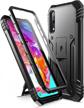 protect your samsung galaxy a70 with poetic revolution case - full-body rugged dual-layer shockproof cover with kickstand and built-in screen protector in black logo