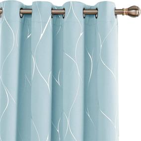 img 4 attached to Transform Your Living Room With Deconovo'S Sky Blue Noise-Reducing Blackout Curtains With Silver Wave Foil Print