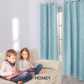 img 1 attached to Transform Your Living Room With Deconovo'S Sky Blue Noise-Reducing Blackout Curtains With Silver Wave Foil Print