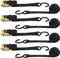 muhize ratchet tie down straps - heavy duty tie down strap set, 1" x 15' with rubber handles and coated deep s hooks (4 pack), heavy duty ratchet straps for cargo securing, black logo