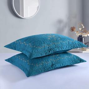 img 2 attached to MarCielo 2 Pack Pillow Shams King Size Pillow Cover Embroidery (King, Teal)