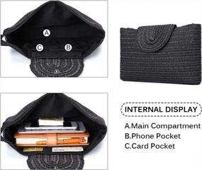 img 3 attached to Kadell - Women Clutch, Summer Straw Handbag Seashell Straw Bag Summer Bag (Black)