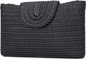img 4 attached to Kadell - Women Clutch, Summer Straw Handbag Seashell Straw Bag Summer Bag (Black)