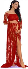 img 2 attached to Off Shoulder Lace Maternity Gown Split Front Maxi Photography Dress - ZIUMUDY
