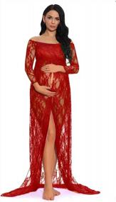 img 4 attached to Off Shoulder Lace Maternity Gown Split Front Maxi Photography Dress - ZIUMUDY