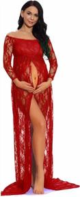 img 3 attached to Off Shoulder Lace Maternity Gown Split Front Maxi Photography Dress - ZIUMUDY