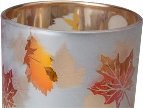 img 1 attached to Fall-Inspired Elegance: Northlight'S Matte White And Gold Flameless Glass Candle Holder With Autumn Leaves Design