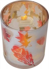 img 2 attached to Fall-Inspired Elegance: Northlight'S Matte White And Gold Flameless Glass Candle Holder With Autumn Leaves Design