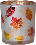 fall-inspired elegance: northlight's matte white and gold flameless glass candle holder with autumn leaves design logo