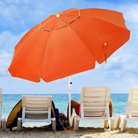 img 4 attached to KITADIN 6.5FT пляжный зонт для песка портативный открытый пляжный зонт с песком якорь стекловолокно ребро кнопка наклона и сумка для переноски оранжевый