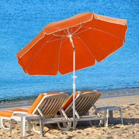 img 3 attached to KITADIN 6.5FT пляжный зонт для песка портативный открытый пляжный зонт с песком якорь стекловолокно ребро кнопка наклона и сумка для переноски оранжевый