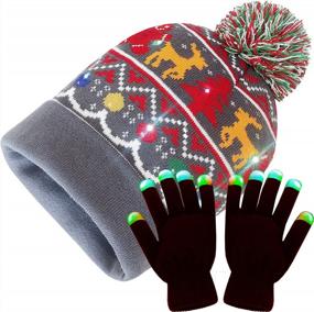 img 4 attached to Get Festive With LED Light-Up Christmas Hat And Gloves - Knit Beanie & Ugly Sweater Theme