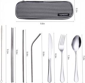 img 3 attached to Portable Silverware Set With Waterproof Case - Reusable Travel Utensils Kit For School, Camping, Workplace, Picnic - Black Stripe Bag Included