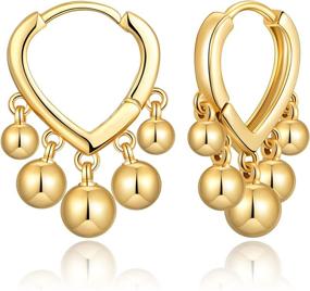 img 4 attached to 14K Gold Plated Huggie Hoop Earrings For Women With Dangling Ball Accents - Cute And Stylish Earrings For Girls