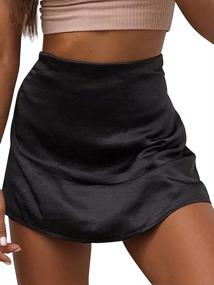 img 4 attached to LYANER Women'S Casual Floral Print Satin Silk High Waist Zipper Mini Short Skirt