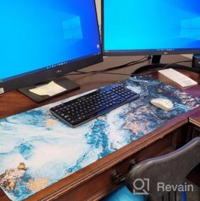 img 7 attached to Enhance Your Workspace With HAOCOO Desk Pad: Large Gaming Mouse Pad And Durable Writing Pad With Non-Slip Base - Water-Resistant And Stylish Blue&Gold Marble Design For Home And Office