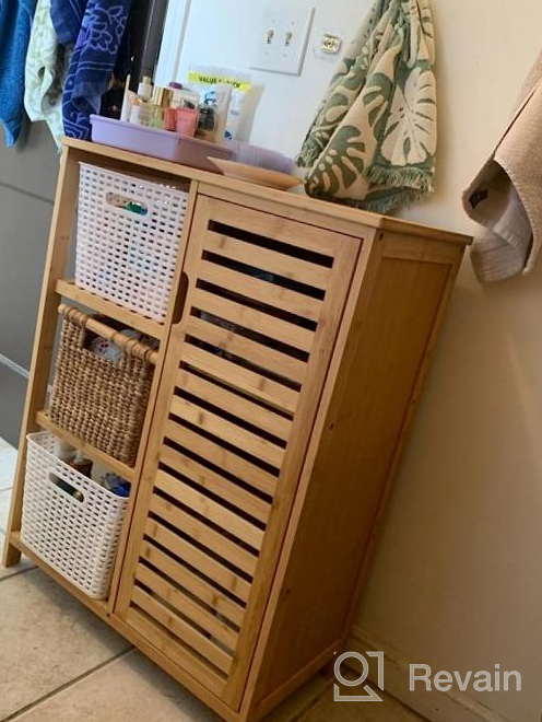 img 1 attached to Bamboo Bathroom Cabinet With Ample Storage - VIAGDO Freestanding Floor Cabinet With Doors And Side Shelves For Organized Living Spaces review by Kenyatae Tillo