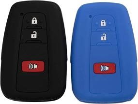 img 1 attached to 🔑 Lcyam Soft Silicone Key Fob Cover Case for Toyota Corolla Hatchback RAV4 XLE Prius 3 Button Smart Key (2019-2022) - Black and Blue