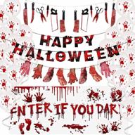gore-tastic halloween party decoration kit: bloody weapon garland, spooky background & more! logo