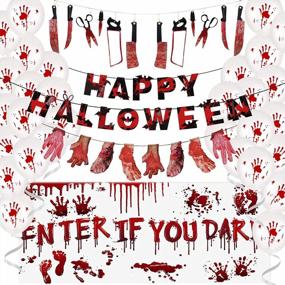 img 4 attached to Gore-Tastic Halloween Party Decoration Kit: Bloody Weapon Garland, Spooky Background & More!