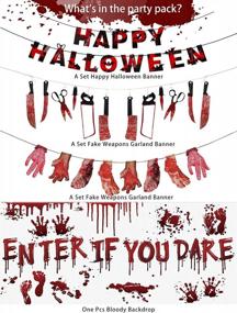 img 2 attached to Gore-Tastic Набор для украшения вечеринки на Хэллоуин: кровавая гирлянда с оружием, жуткий фон и многое другое!