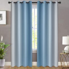 img 3 attached to Yakamok 84 Inch Long Ombre Curtains, Light Blocking Gradient Color Curtains, Room Darkening Thermal Insulated Grommet Window Drapes For Bedroom(Light Blue And Greyish White, 2 Panels, 52X84 Inch)