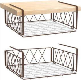 img 4 attached to Bextsrack 2 Pack Under Shelf Basket Set - Wire Cabinet Organizer With Plastic Pad - Kitchen Pantry Hanging Storage Baskets In Bronze Finish