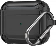 procase airpods 3 case 2021 with keychain, full-body rugged protective shockproof carrying case cover for airpods 3rd generation -black logo