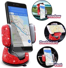 img 3 attached to 📱 Bling Crystal Rhinestone Car Stand Phone Holder - Windshield Dashboard Mount with Adjustable Easy-View GPS Screen - Compatible with iPhone 5, 6s, 7, 8s, 9, 10, SE, XS, XR, S20 (Red)