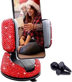 img 4 attached to 📱 Bling Crystal Rhinestone Car Stand Phone Holder - Windshield Dashboard Mount with Adjustable Easy-View GPS Screen - Compatible with iPhone 5, 6s, 7, 8s, 9, 10, SE, XS, XR, S20 (Red)