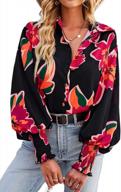 floral print button-down shirt for women - casual and loose blouse top with long sleeves by angashion logo