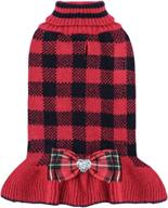 🐶 stylish kyeese new year dog sweater dress: plaid with bowtie, leash hole - perfect for small dogs and cats logo