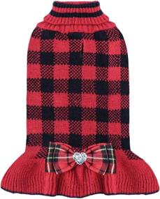 img 4 attached to 🐶 Stylish KYEESE New Year Dog Sweater Dress: Plaid with Bowtie, Leash Hole - Perfect for Small Dogs and Cats