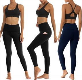 img 2 attached to 3 Pack High Waisted Leggings For Women With Pockets - Tummy Control Workout, Running, And Yoga Pants By HIGHDAYS