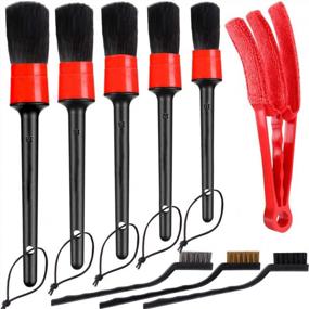 img 4 attached to Complete 9-Piece Detailing Brush Set For Ultimate Car Deep Cleaning: Perfect For Cleaning Interior And Exterior, Wheels And Engine Dashboard With Boar Hair And Wire Brushes