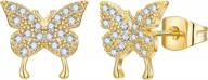 стильные серьги-гвоздики micuco butterfly and bee для женщин - гипоаллергенные, позолоченные 14-каратного золота, со стойками из стерлингового серебра и сверкающими камнями из кубического циркония логотип