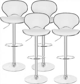 img 4 attached to Set Of 4 Magshion Swivel Bar Stools With Adjustable Chrome Base, Faux Leather And Velvet Upholstery, And Curved Seats