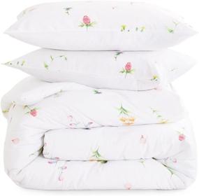 img 1 attached to 🌸 Wake In Cloud - Cottagecore Floral Comforter Set with Tiny Flowers, Leaves and Botanical Plant Prints on White - Soft Microfiber Bedding (3pcs, Twin Size)