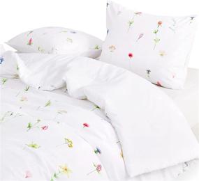 img 3 attached to 🌸 Wake In Cloud - Cottagecore Floral Comforter Set with Tiny Flowers, Leaves and Botanical Plant Prints on White - Soft Microfiber Bedding (3pcs, Twin Size)