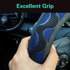 img 1 attached to 14 Inch Blue Steering Wheel Cover - PINCTROT Small Size W/ Great Grip & 3D Honeycomb Anti-Slip Design