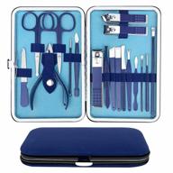 18-piece stainless steel manicure kit for men - complete nail grooming set in blue gift box by bompow logo